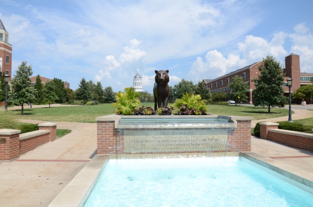The 1,200 pound bronze tiger is the focal point of the 12-year-old Tiger Plaza. The dome of Jesse Hall in the background has quickly made this an iconic Mizzou image. - Ryan Levi/2014